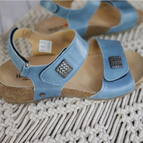 Haflinger Women's Blue BELLA Sandals Leather Cork Adjustable Size 38 7 NEW!! - Picture 3 of 8